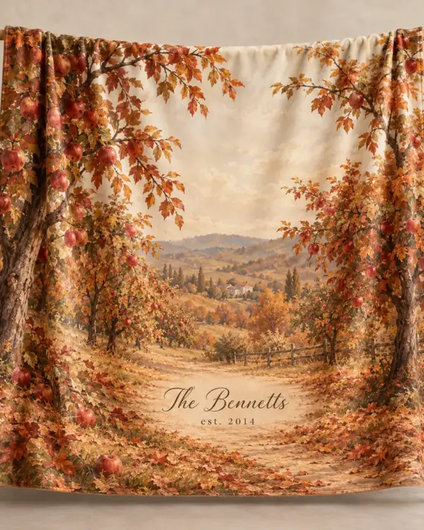 Autumn Orchard Name Personalized Throw Blanket — main illustrative mockup