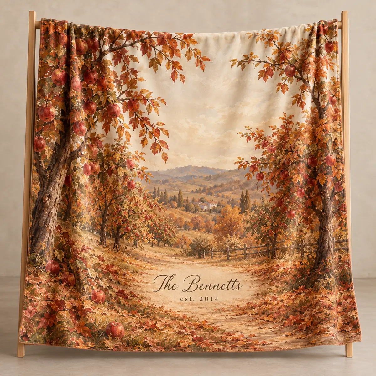 Autumn Orchard Name Personalized Throw Blanket — main illustrative mockup