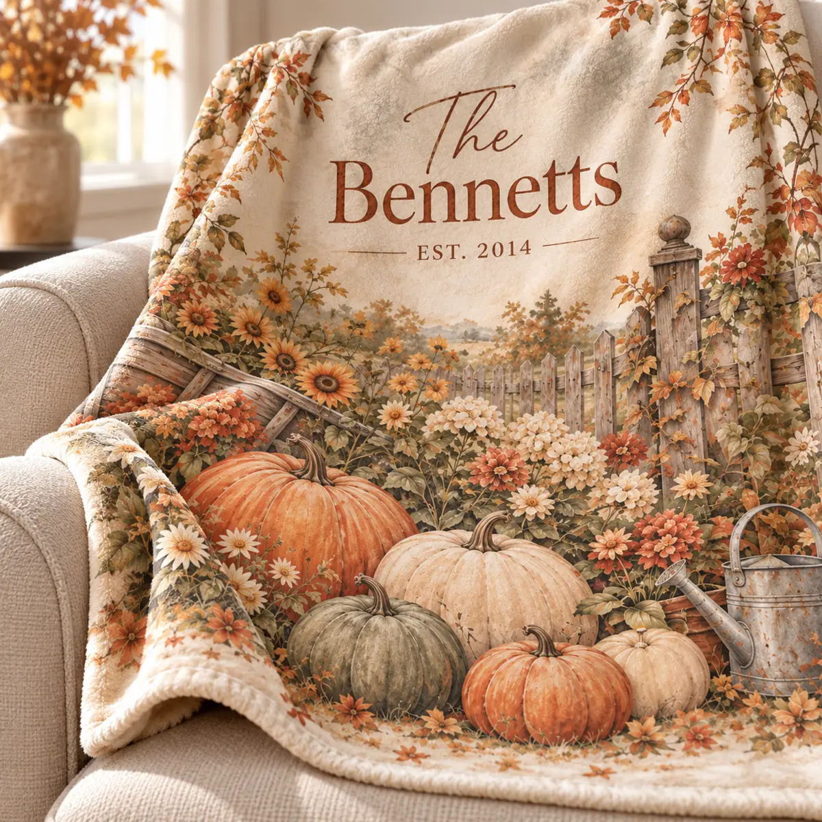 Pumpkin Garden Names Personalized Throw Blanket — detail illustrative mockup