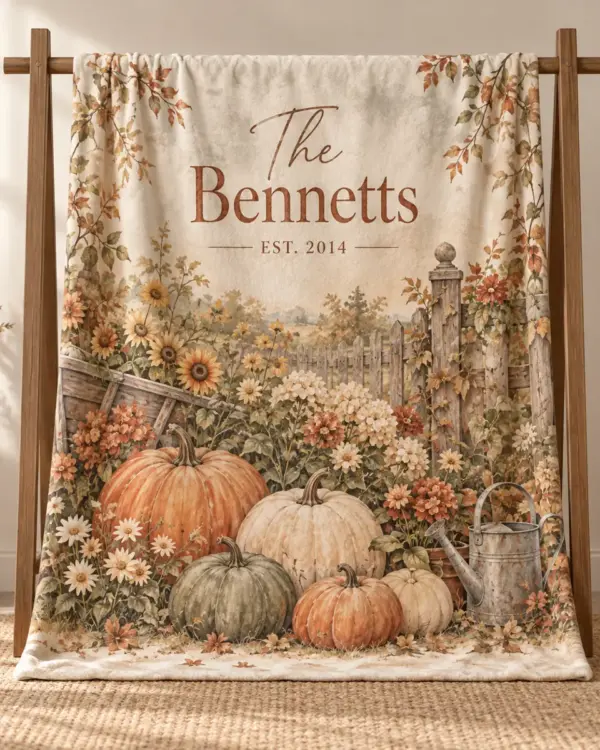 Pumpkin Garden Names Personalized Throw Blanket — main illustrative mockup