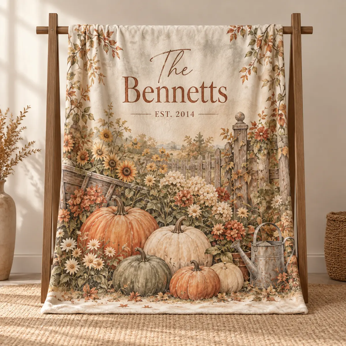 Pumpkin Garden Names Personalized Throw Blanket — main illustrative mockup