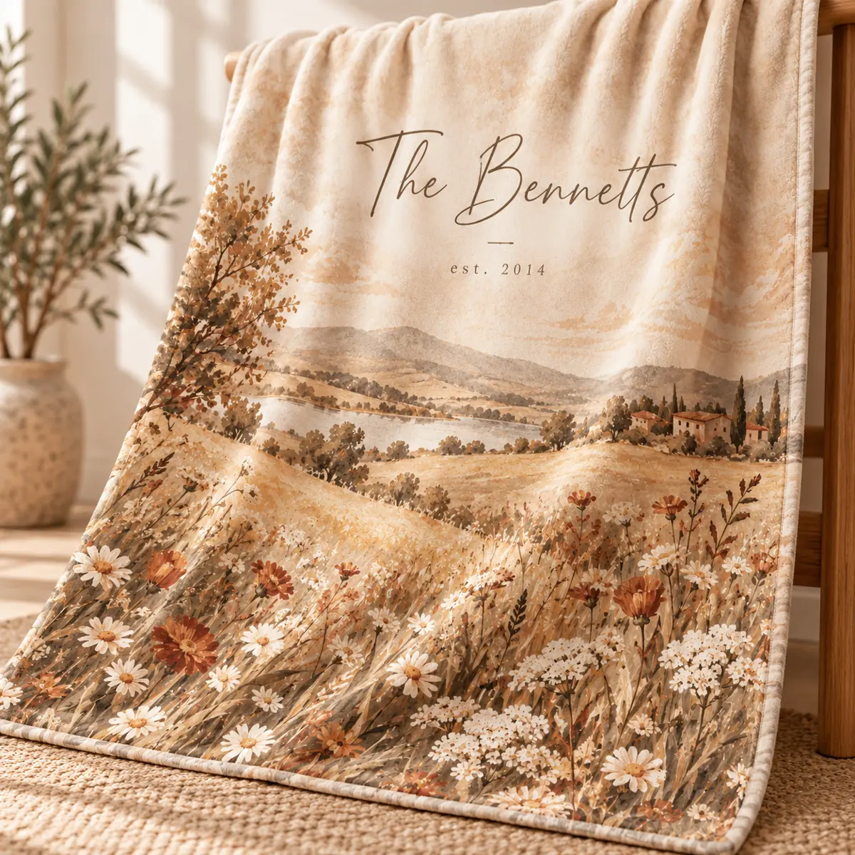 Two Names Meadow Personalized Throw Blanket — detail illustrative mockup