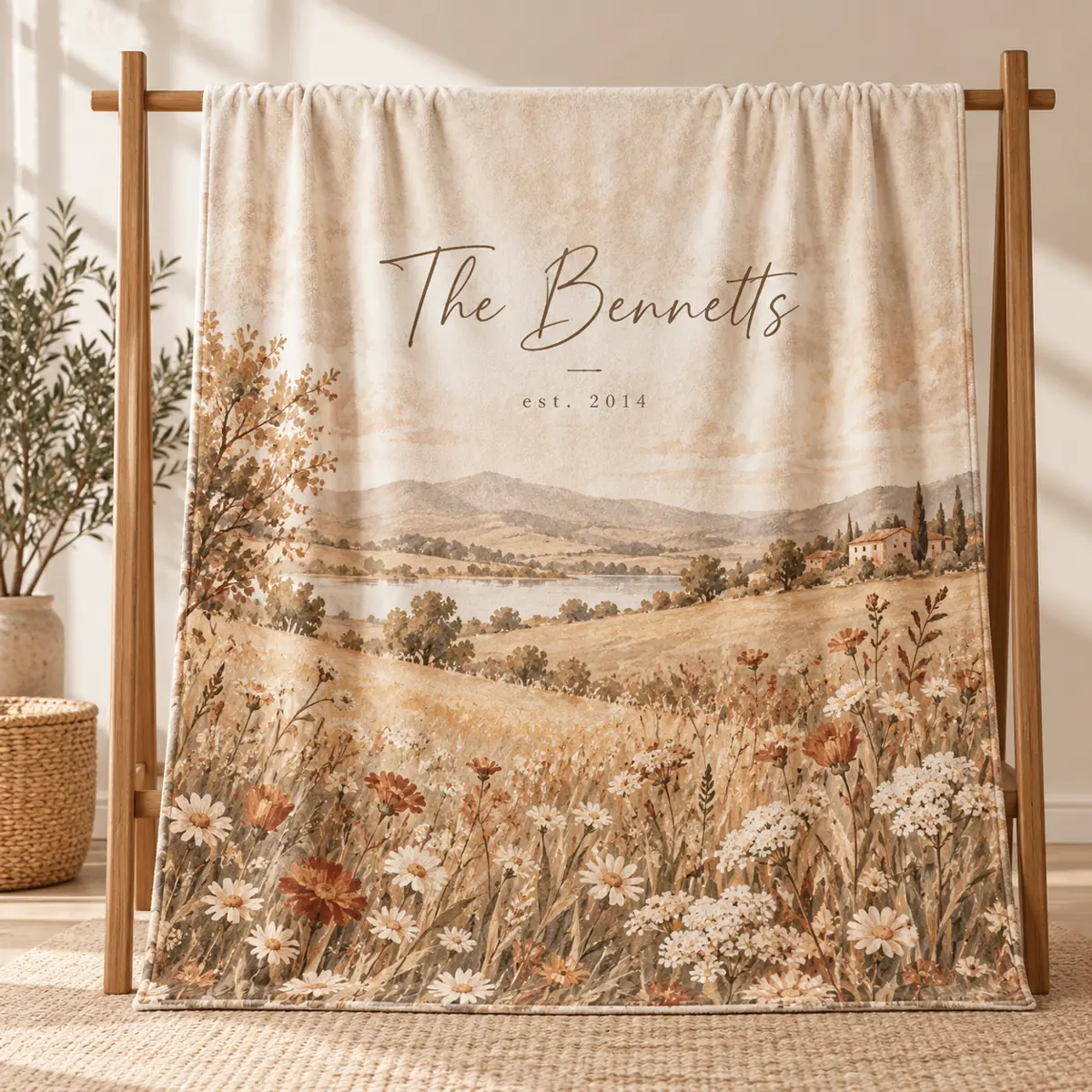 Two Names Meadow Personalized Throw Blanket — main illustrative mockup
