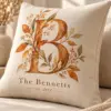 Amber Leaf Initial Personalized Pillow — detail illustrative mockup