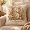 Mushroom Woodland Letter Personalized Pillow — lifestyle illustrative mockup