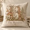 Mushroom Woodland Letter Personalized Pillow — main illustrative mockup