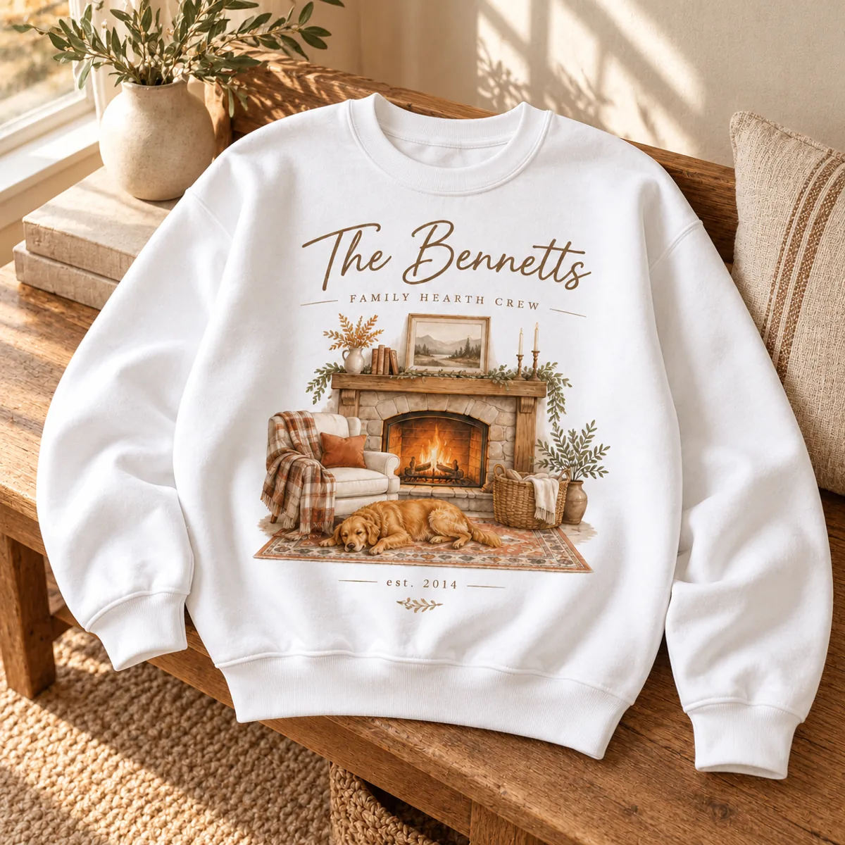 Family Hearth Crew Personalized Crewneck Sweatshirt — lifestyle illustrative mockup