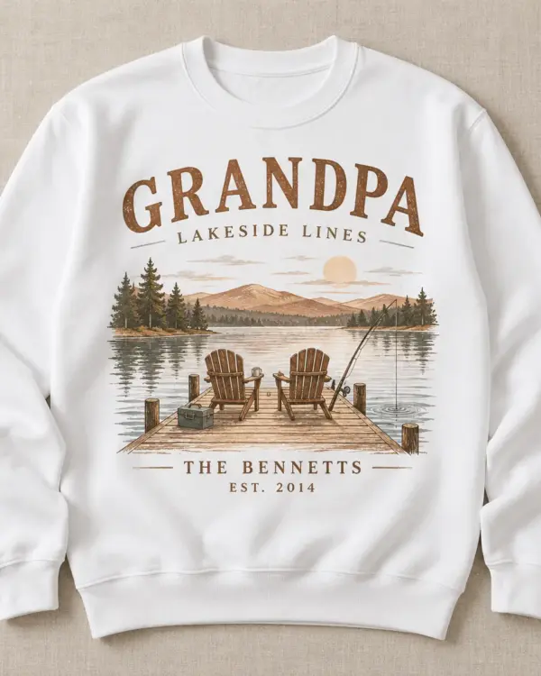 Grandpa Lakeside Lines Personalized Crewneck Sweatshirt — main illustrative mockup