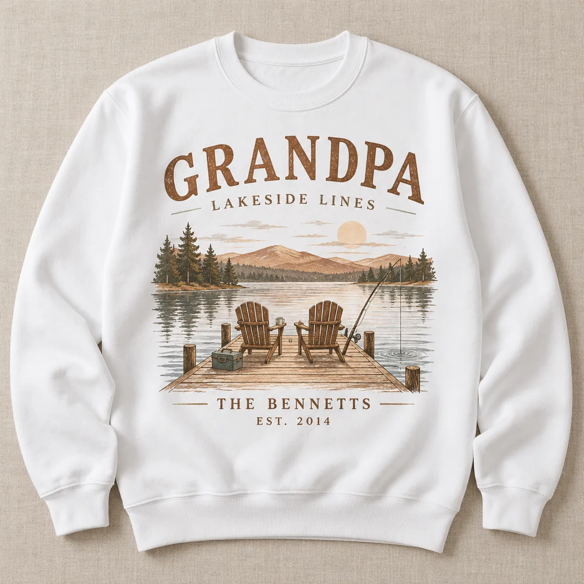 Grandpa Lakeside Lines Personalized Crewneck Sweatshirt — main illustrative mockup