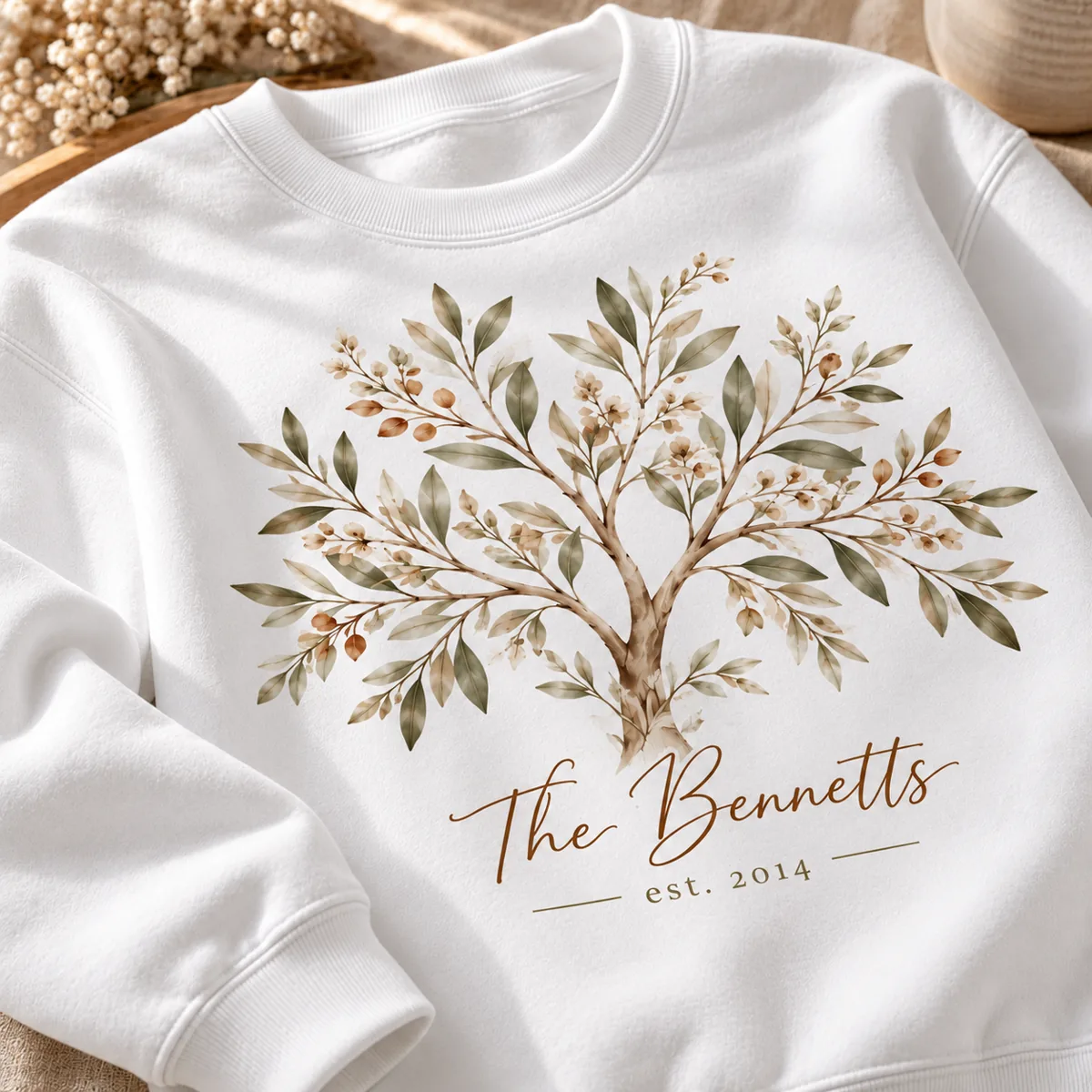 Sage Family Branch Personalized Crewneck Sweatshirt — detail illustrative mockup