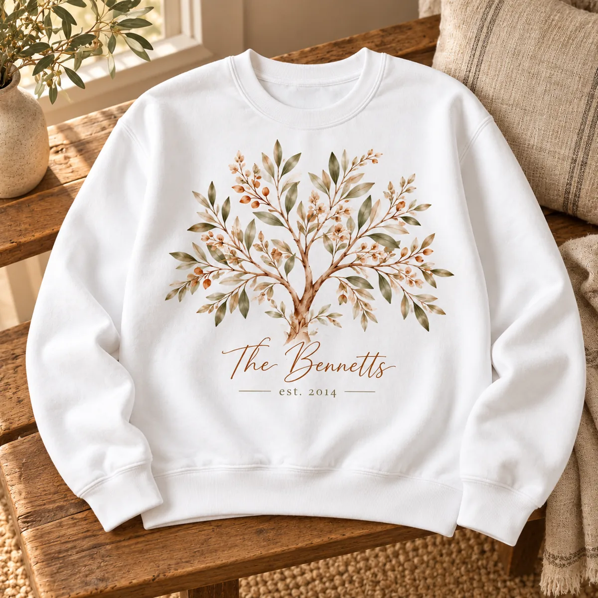 Sage Family Branch Personalized Crewneck Sweatshirt — lifestyle illustrative mockup