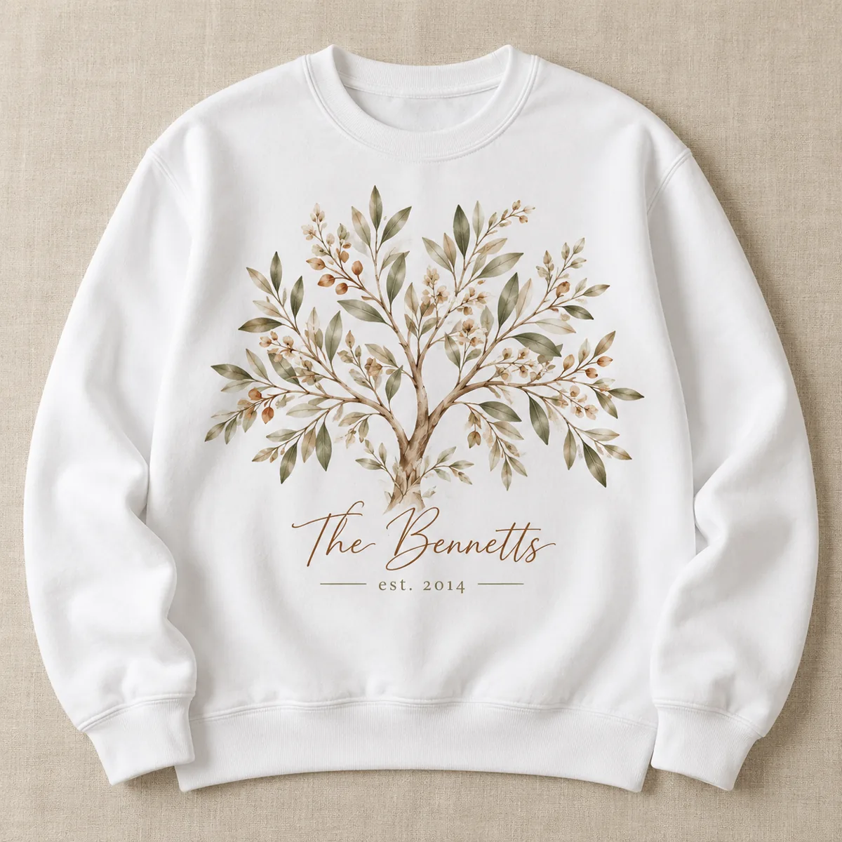 Sage Family Branch Personalized Crewneck Sweatshirt — main illustrative mockup