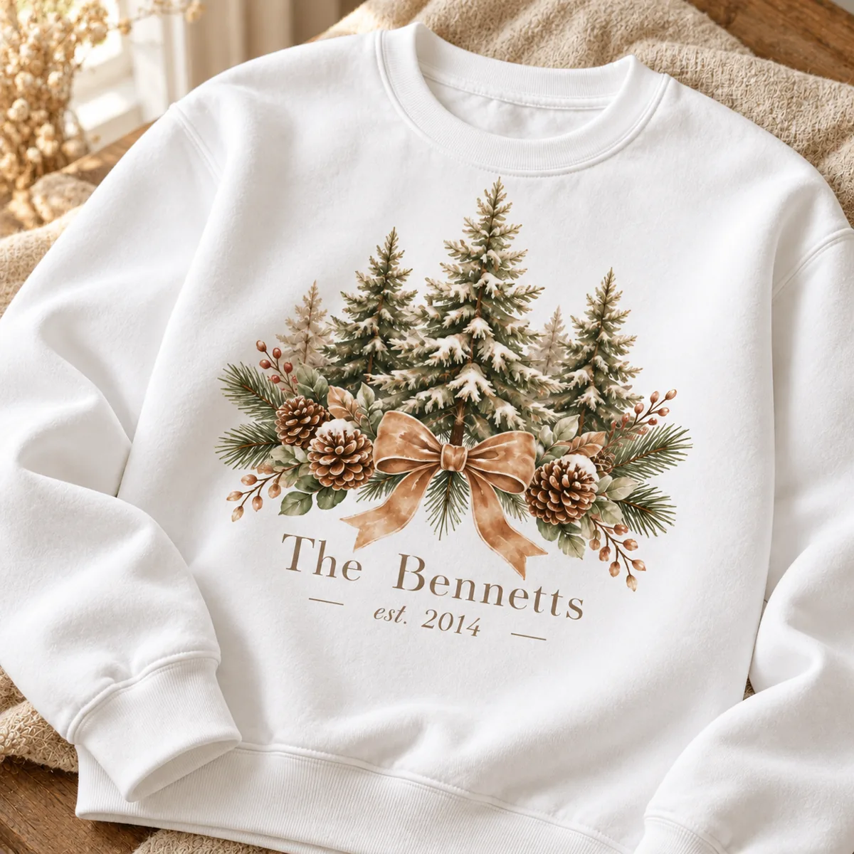 Christmas Pine Patch Personalized Crewneck Sweatshirt — detail illustrative mockup