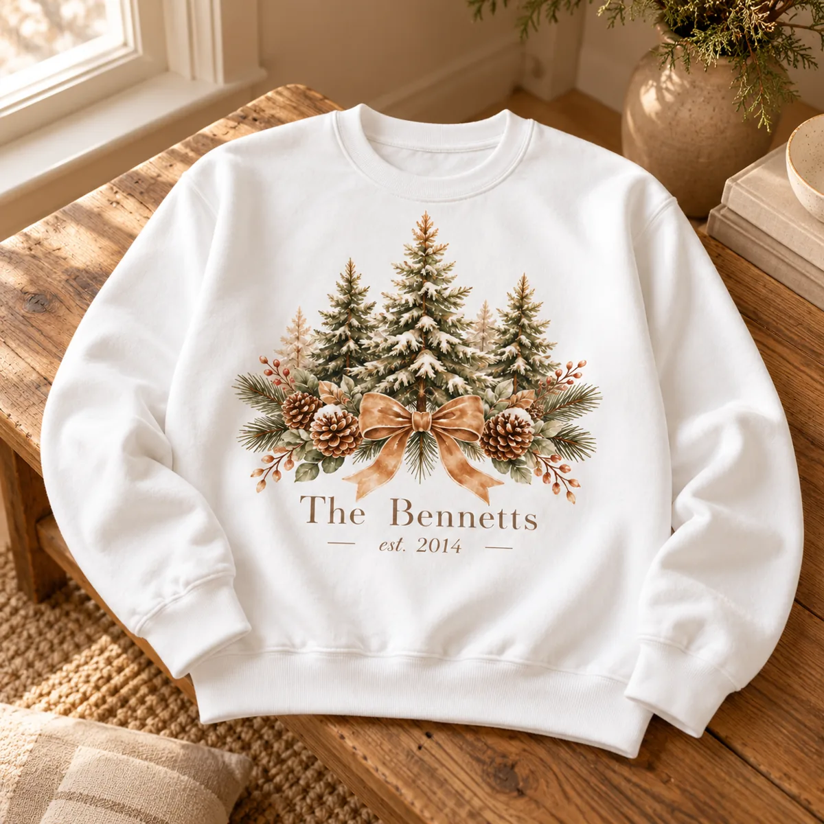 Christmas Pine Patch Personalized Crewneck Sweatshirt — lifestyle illustrative mockup