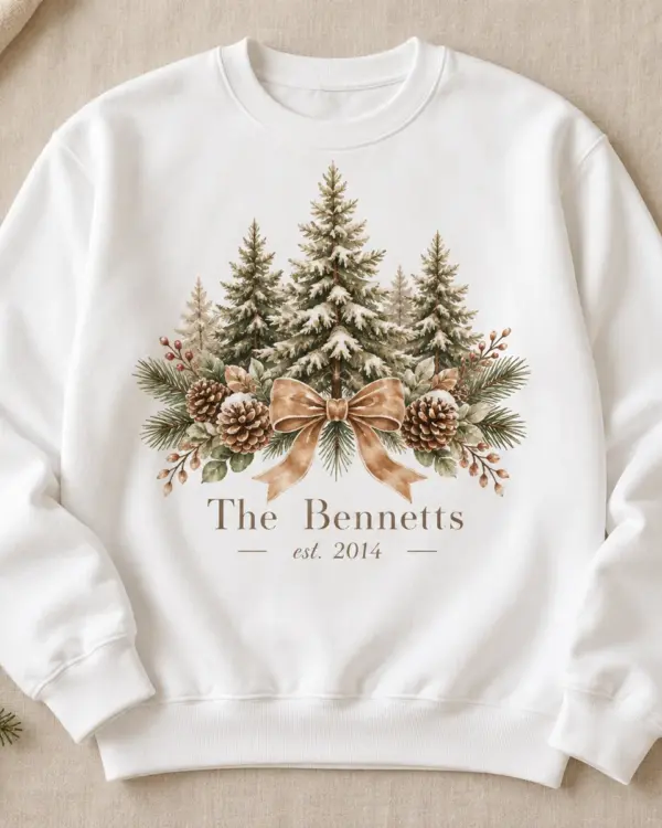 Christmas Pine Patch Personalized Crewneck Sweatshirt — main illustrative mockup