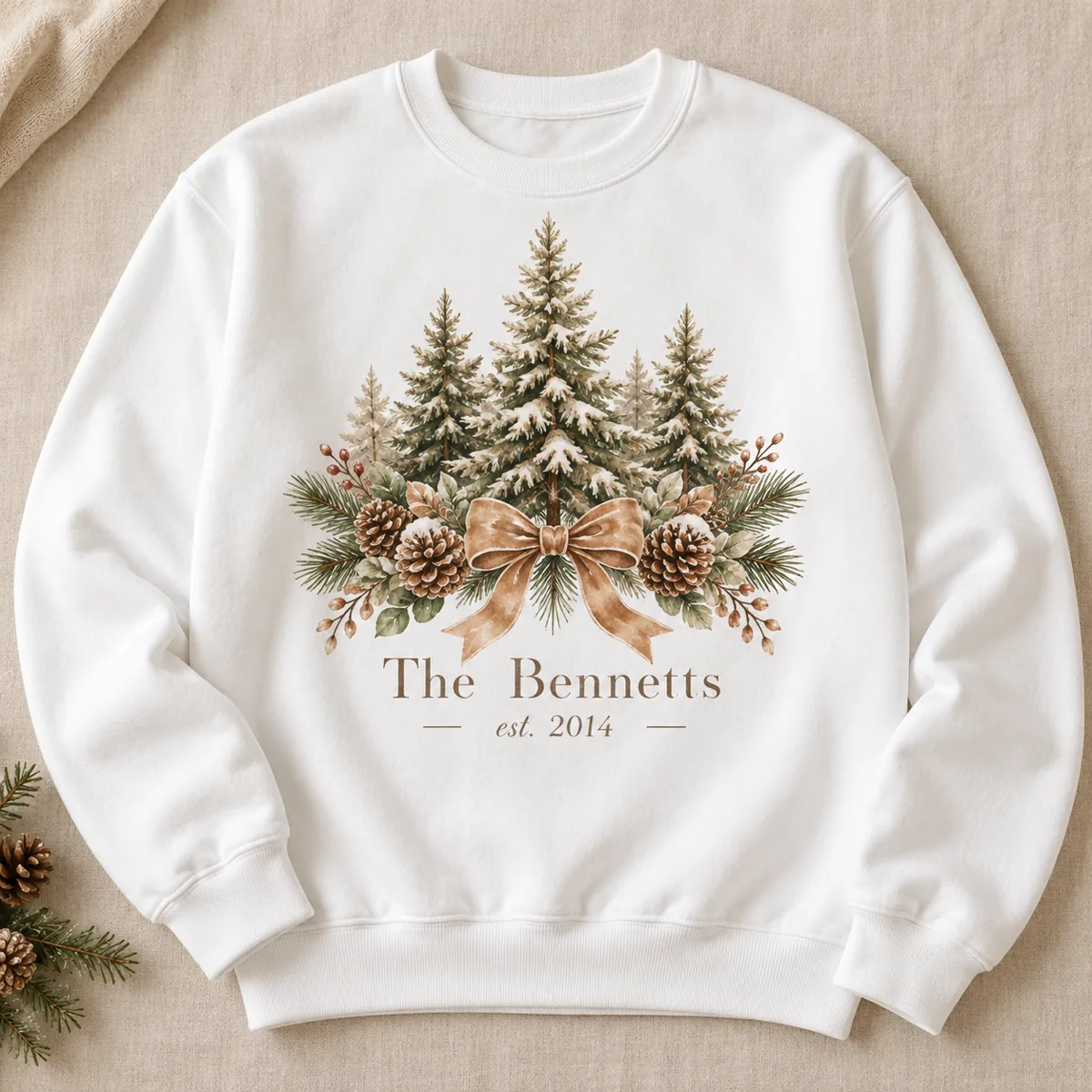 Christmas Pine Patch Personalized Crewneck Sweatshirt — main illustrative mockup
