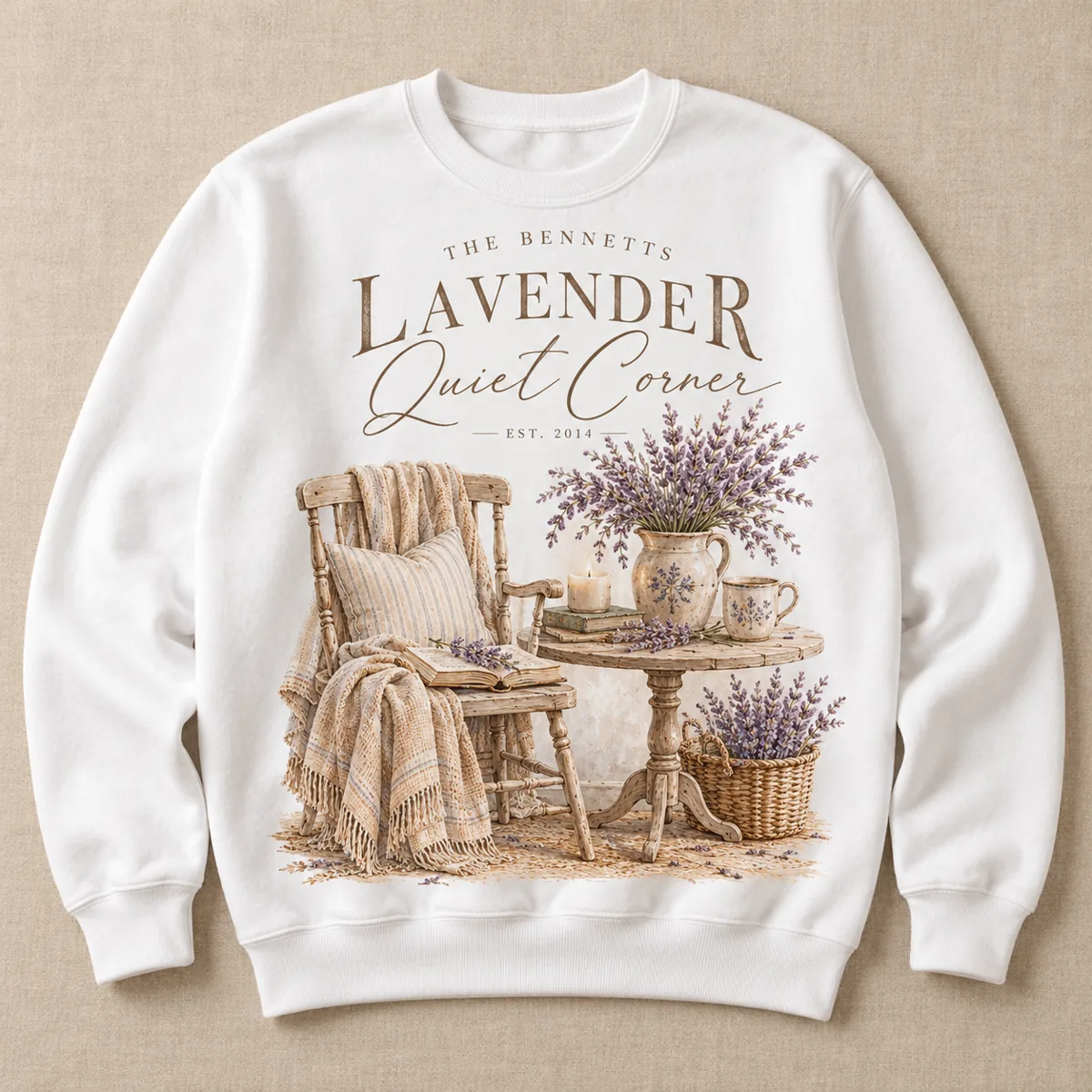 Lavender Quiet Corner Personalized Crewneck Sweatshirt — main illustrative mockup
