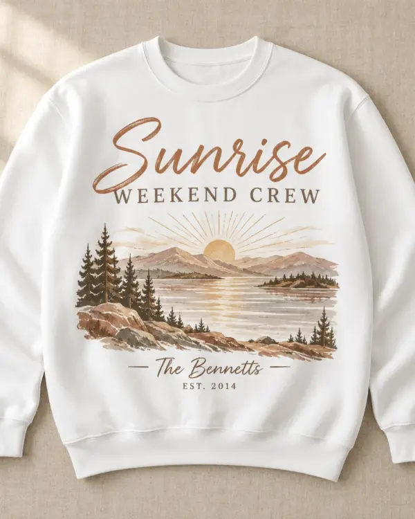 Sunrise Weekend Crew Personalized Crewneck Sweatshirt — main illustrative mockup